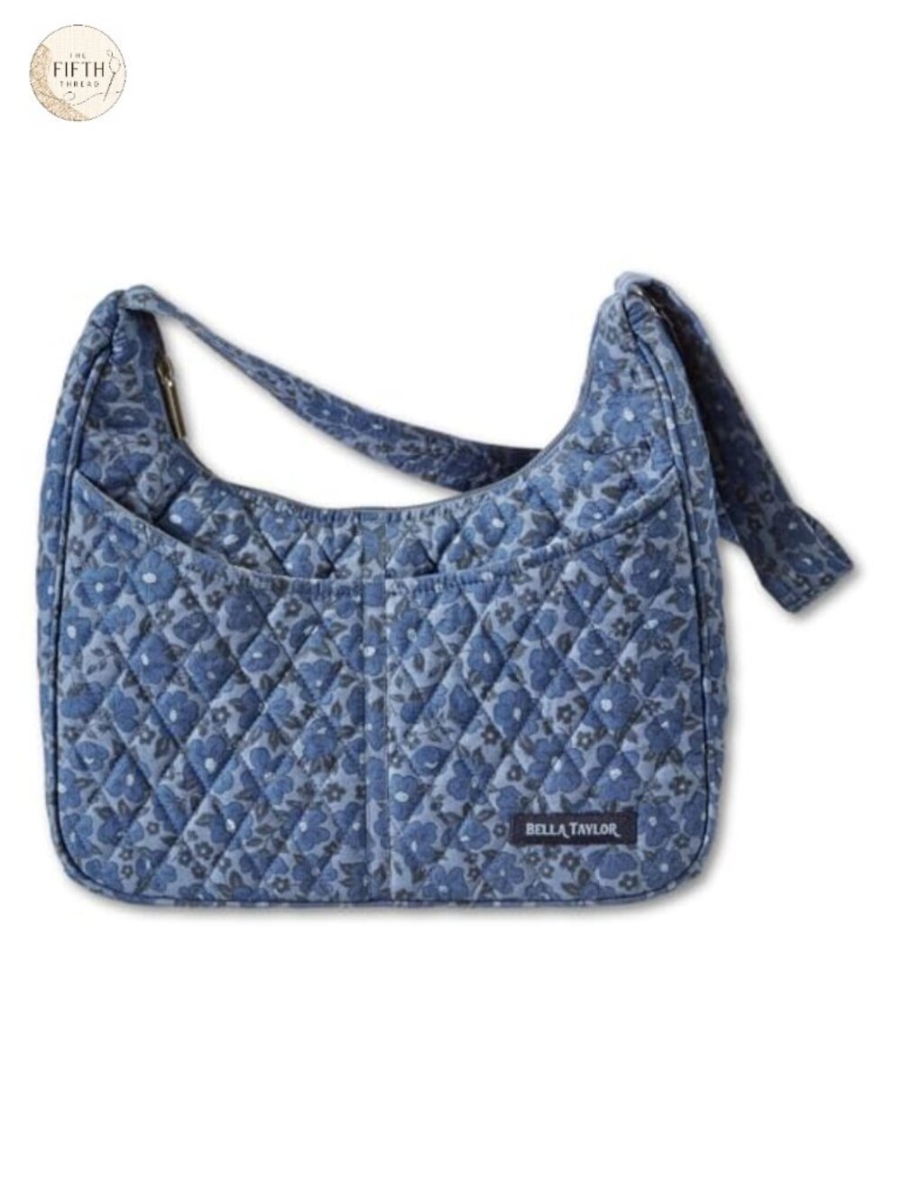 Quilted Cotton Shoulder Bag with Pockets Machine Washable Zipper Hobo